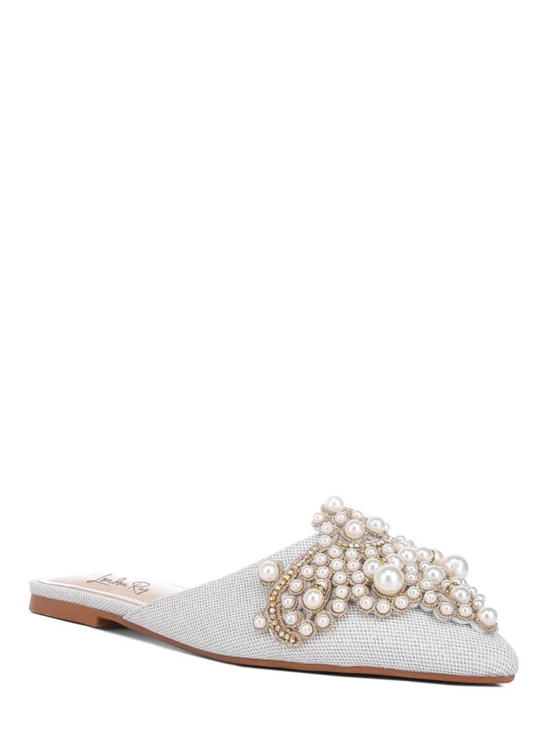 London Rag Embellished delicate pearl Mules in Silver