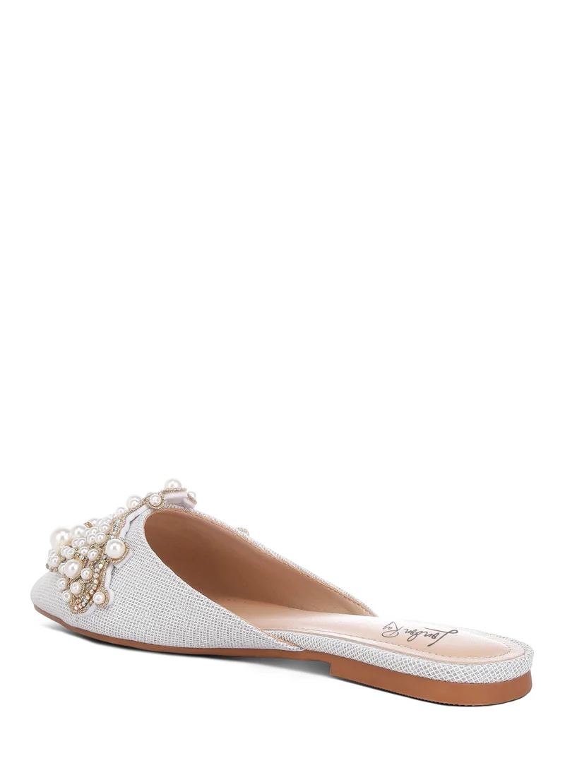 London Rag Embellished delicate pearl Mules in Silver