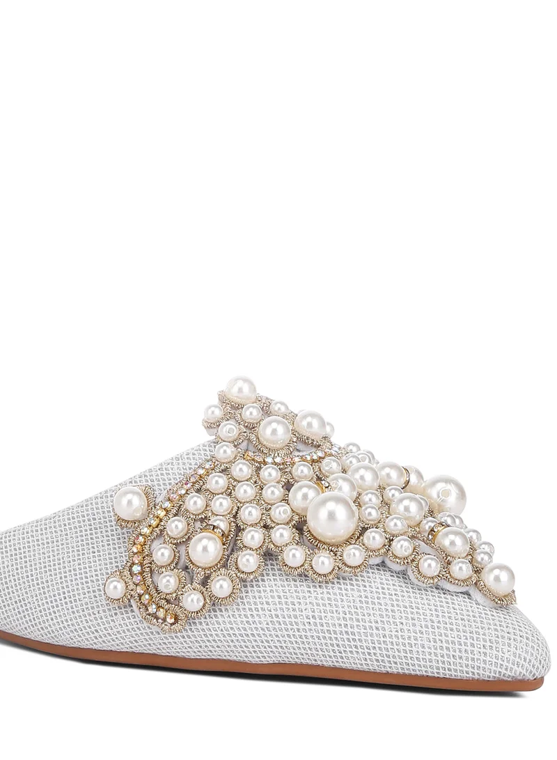London Rag Embellished delicate pearl Mules in Silver