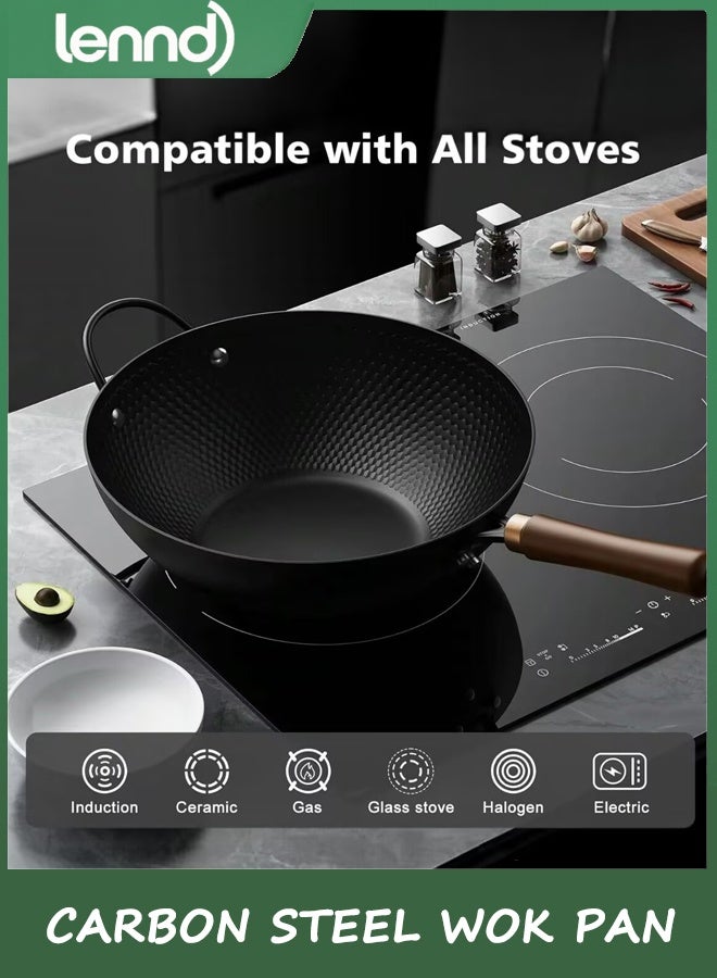 LENND Nonstick Wok, 34cm Carbon Steel Wok Pan with Glass Cover, Woks & Stir-Fry Pans for Induction, Electric, Gas, Halogen, All Stoves - Image 4