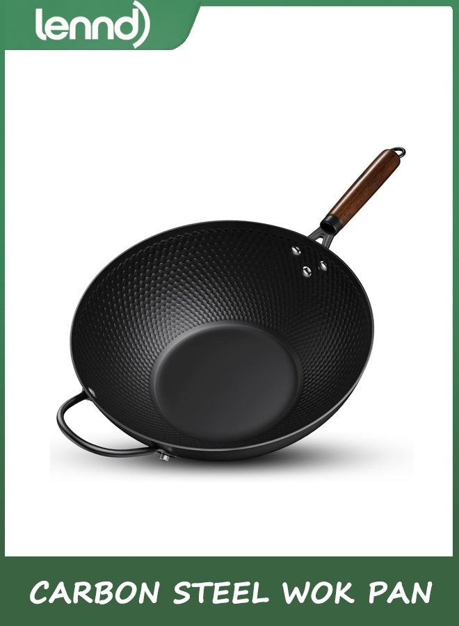 LENND Nonstick Wok, 34cm Carbon Steel Wok Pan with Glass Cover, Woks & Stir-Fry Pans for Induction, Electric, Gas, Halogen, All Stoves - Image 1