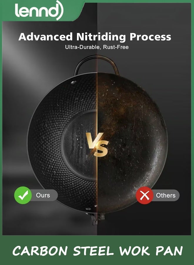 LENND Nonstick Wok, 34cm Carbon Steel Wok Pan with Glass Cover, Woks & Stir-Fry Pans for Induction, Electric, Gas, Halogen, All Stoves - Image 5