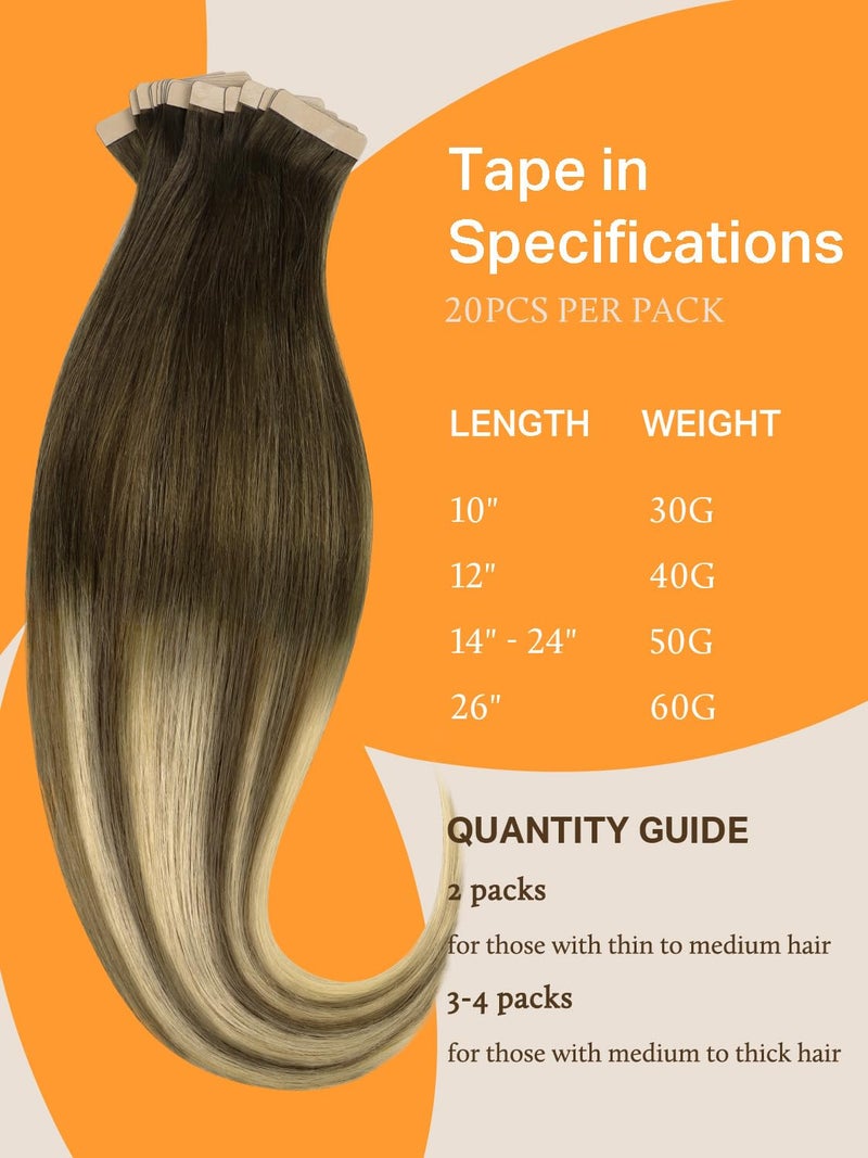 DOORES Tape in Hair Extensions Human Hair Ombre Ash Brown to Platinum Blonde 18 Inch 20pcs 50g Human Hair Extensions Tape in Skin Weft Remy - Image 4
