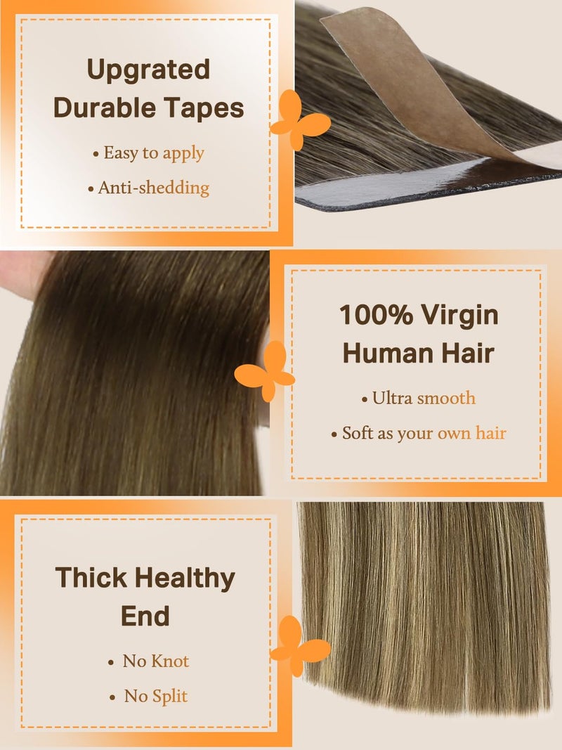 DOORES Tape in Hair Extensions Human Hair Ombre Ash Brown to Platinum Blonde 18 Inch 20pcs 50g Human Hair Extensions Tape in Skin Weft Remy - Image 3