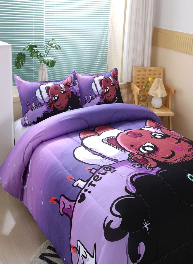 Suncloris African American Black Girls Comforter Set for Kids and Adults, Twin Size Purple Hair Girl Bedding Comforter with 2 Cute Little Afro Girl Patterned Pillowcases - 68" x 86" - Image 4