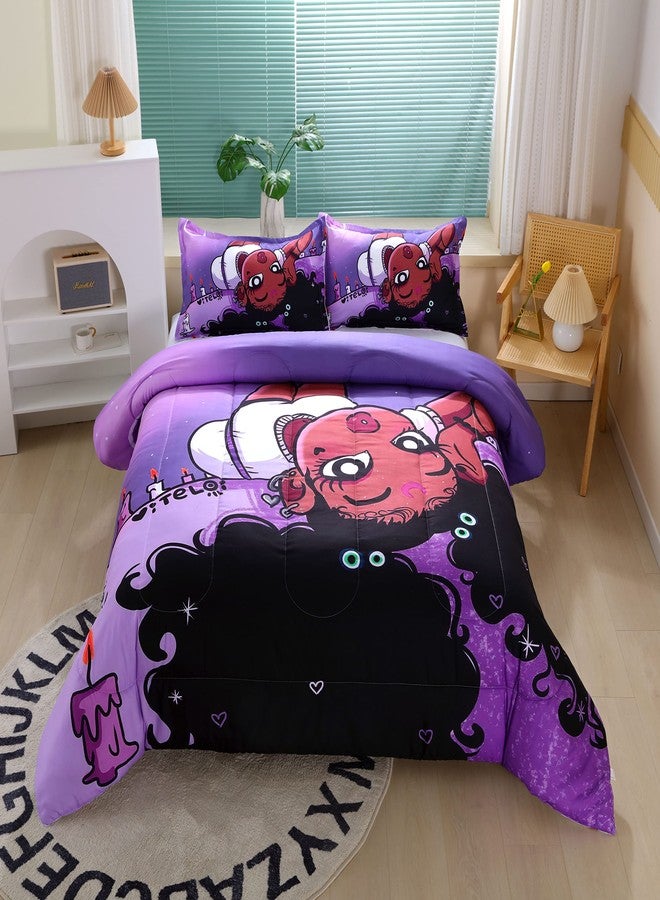 Suncloris African American Black Girls Comforter Set for Kids and Adults, Twin Size Purple Hair Girl Bedding Comforter with 2 Cute Little Afro Girl Patterned Pillowcases - 68" x 86" - Image 1