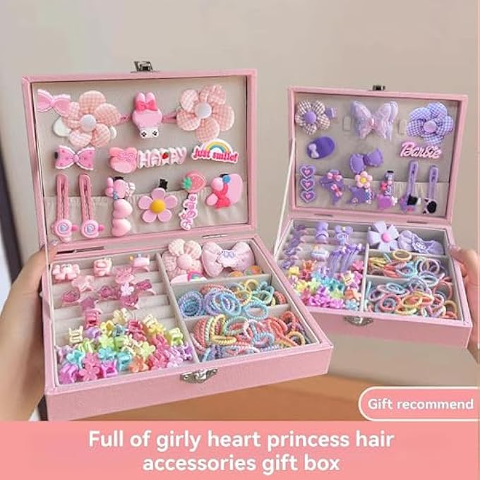 Barbie GIRLS HAIR ACCESSORIES SET, GIRLS HAIR DRESS UP KIT WITH JEWELRY BOX, HAIR TIES, HAIR CLIPS, PRINCESS DRESS UP TOYS DELUXE SET, GIFT TOYS FOR AGE 3 4 5 6 7 8 9 10 GIRLS KIDS TODDLERS (PURPLE) - Image 4