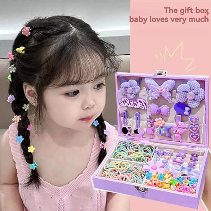 Barbie GIRLS HAIR ACCESSORIES SET, GIRLS HAIR DRESS UP KIT WITH JEWELRY BOX, HAIR TIES, HAIR CLIPS, PRINCESS DRESS UP TOYS DELUXE SET, GIFT TOYS FOR AGE 3 4 5 6 7 8 9 10 GIRLS KIDS TODDLERS (PURPLE) - Image 3