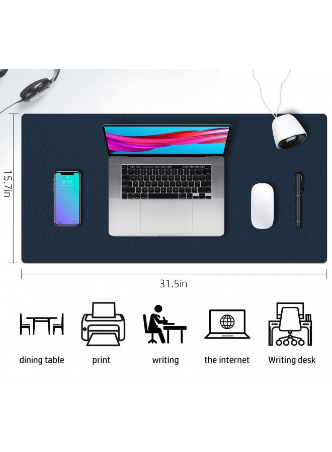 Aothia Desk Mat Large protector Pad - Multifunctional Dual-sided Office Desk Pad,Smooth Surface Soft Mouse Pad,Waterproof Desk Mat for Desktop, Pu Leather Desk Cover for Office/Home(Dark Blue, 31.5" x 15.7") - Image 2
