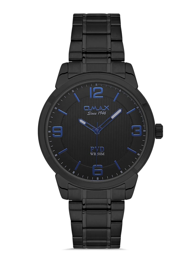 Omax Men's Black Sports Luxury Wrist Watch, Watches for Men, Stainless Watches, Silver Steel Band, Blue Dial, Waterproof Watch, 1 Year Warranty - Image 1