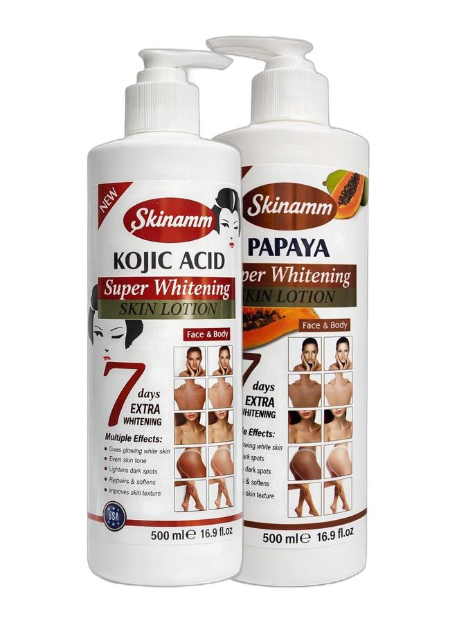Skinamm لوسيون تفتيح البشرة الفائق بحمض الكوجيك للوجه والجسم 500 مل وحزمة لوسيون تفتيح البشرة الفائق بالبابايا للوجه والجسم 500 مل - Image 1