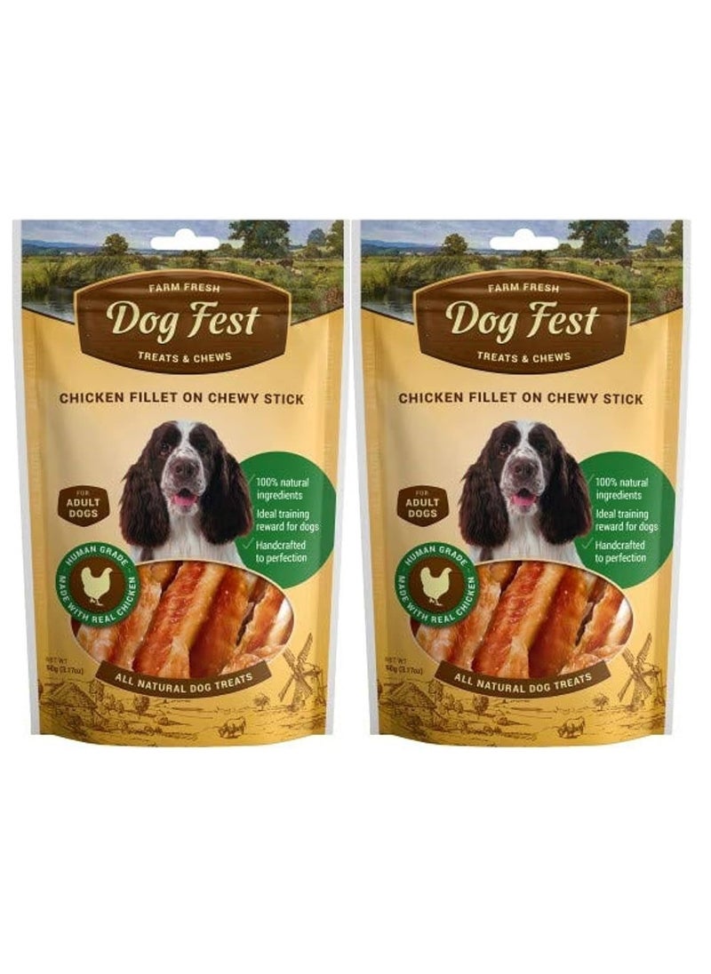 Dog Fest Chicken Fillet On A Chewy Stick Soft Handcrafted Treats For Adult Dogs 2X90g  - Image 1