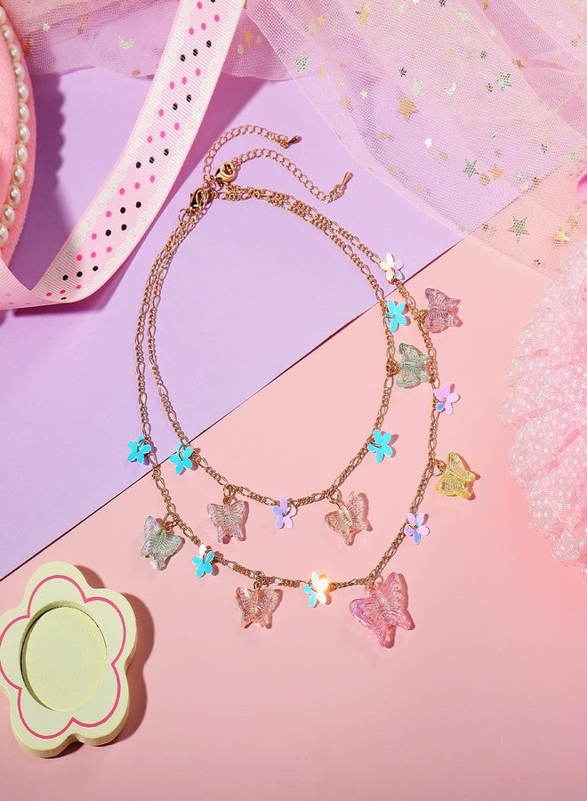 PinkSheep Butterfly Flower Necklace Bracelet for Girl Women Butterfly Jewelry 7PC Choker Necklaces Bracelet Cute Necklaces Beaded Necklace Bracelets Girl Gift - Image 5