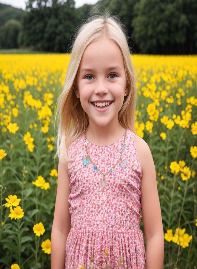 PinkSheep Butterfly Flower Necklace Bracelet for Girl Women Butterfly Jewelry 7PC Choker Necklaces Bracelet Cute Necklaces Beaded Necklace Bracelets Girl Gift - Image 3