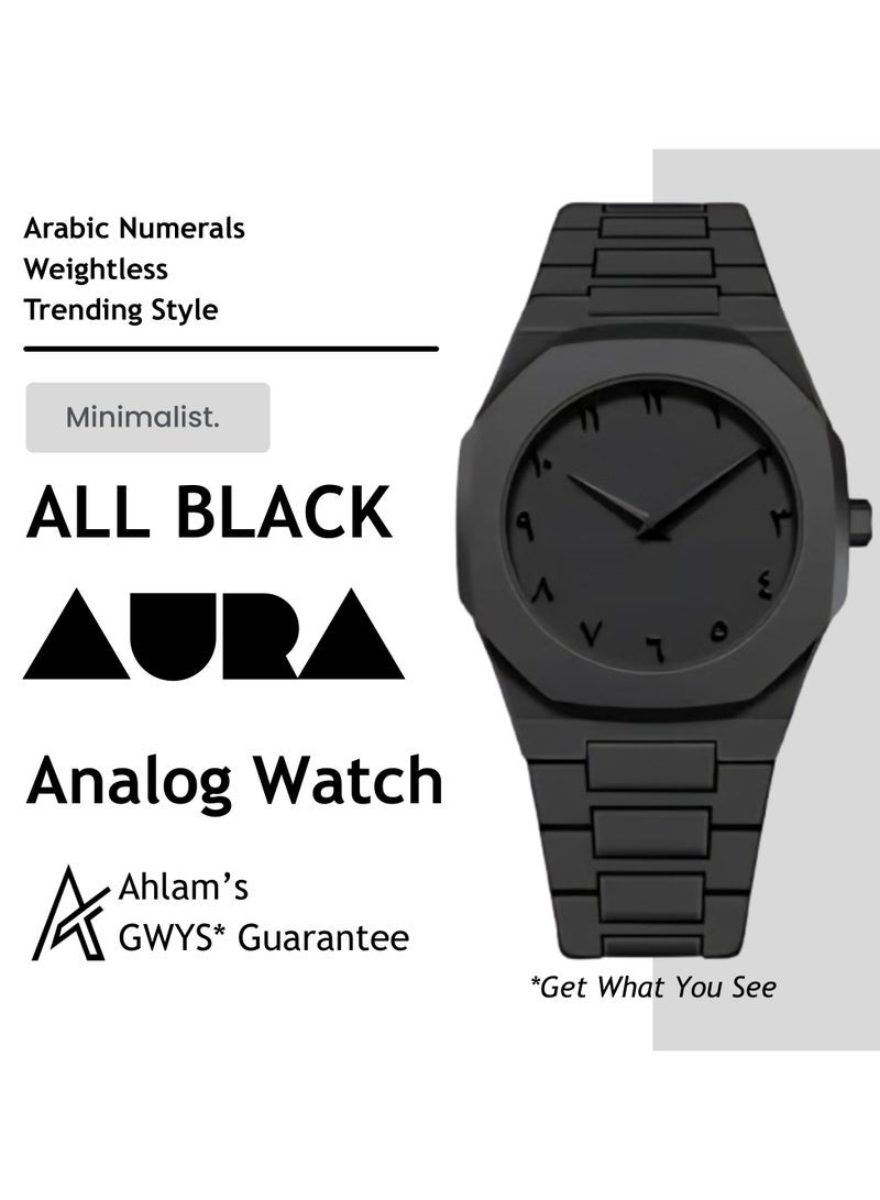 AURA "AURA BLACK Minimalist Analog Watch with Arabic Numerals – Ultra-Lightweight and Comfortable Design – Sleek and Trending Wristwatch for Everyday Wear" - Image 2