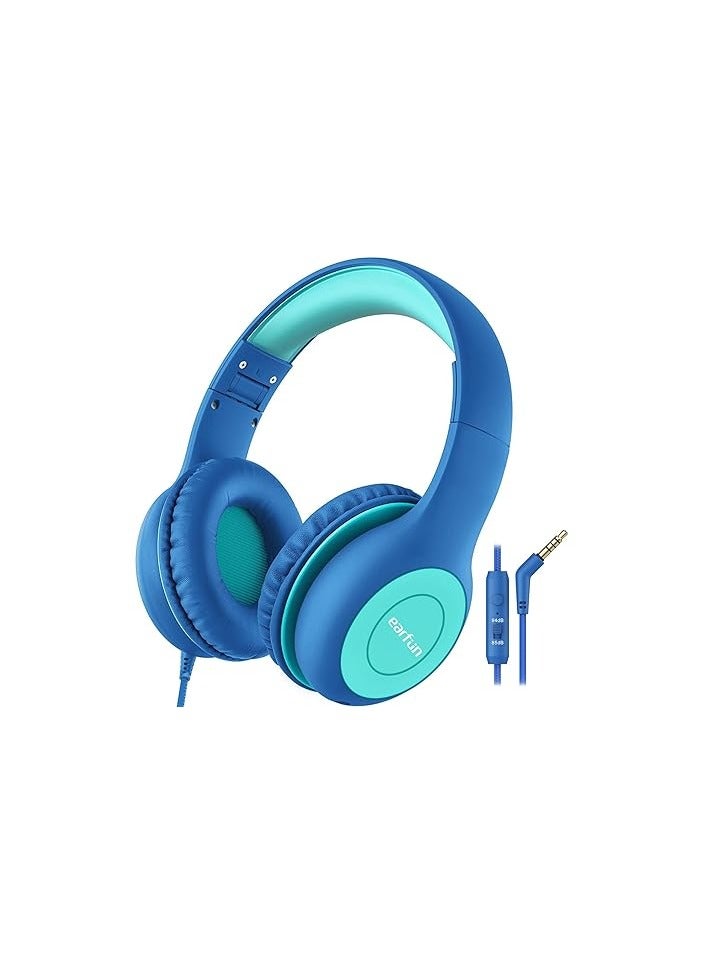 EarFun سماعات أذن للأطفال مع ميكروفون للأولاد/البنات، سماعات سلكية عالية الدقة فوق الأذن للأطفال، محدد حجم 85/94 ديسيبل، منفذ مشاركة، سماعات قابلة للطي للأذن للمدرسة/اللوحة/الكمبيوتر/السفر، زرقاء - Image 1