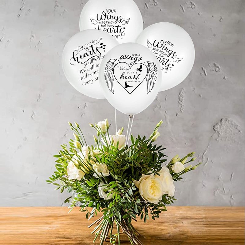 Chenkaiyang 60 Pcs Memorial Balloons 12 Inch White Latex Balloons with Ribbons for Memorial Day Funeral Decoration Wing - Image 3