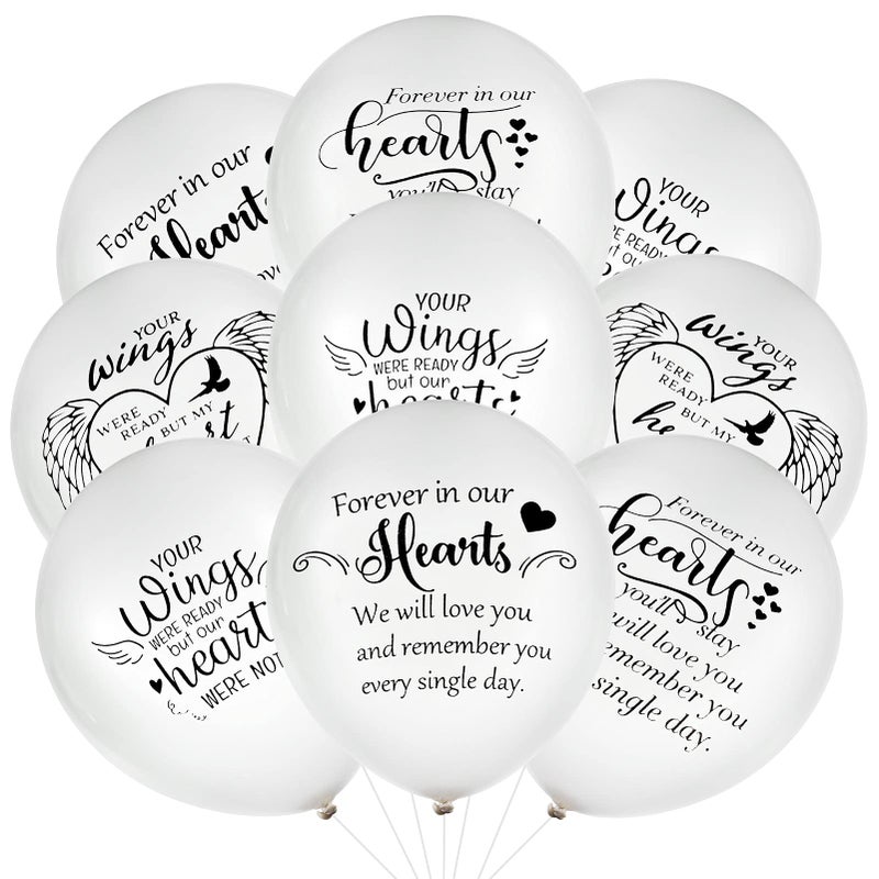 Chenkaiyang 60 Pcs Memorial Balloons 12 Inch White Latex Balloons with Ribbons for Memorial Day Funeral Decoration Wing - Image 1