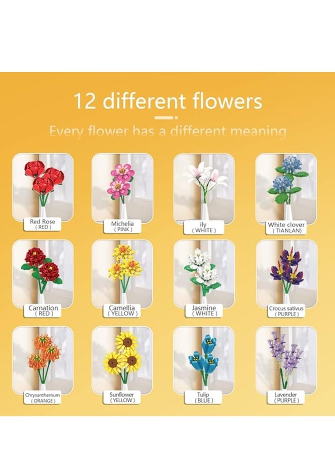 General Bouquet building kit, 1064 pieces of 12 kinds of flowers and plants collection building blocks and tiles toys for home decoration creative building bouquet birthday gifts  - Image 3