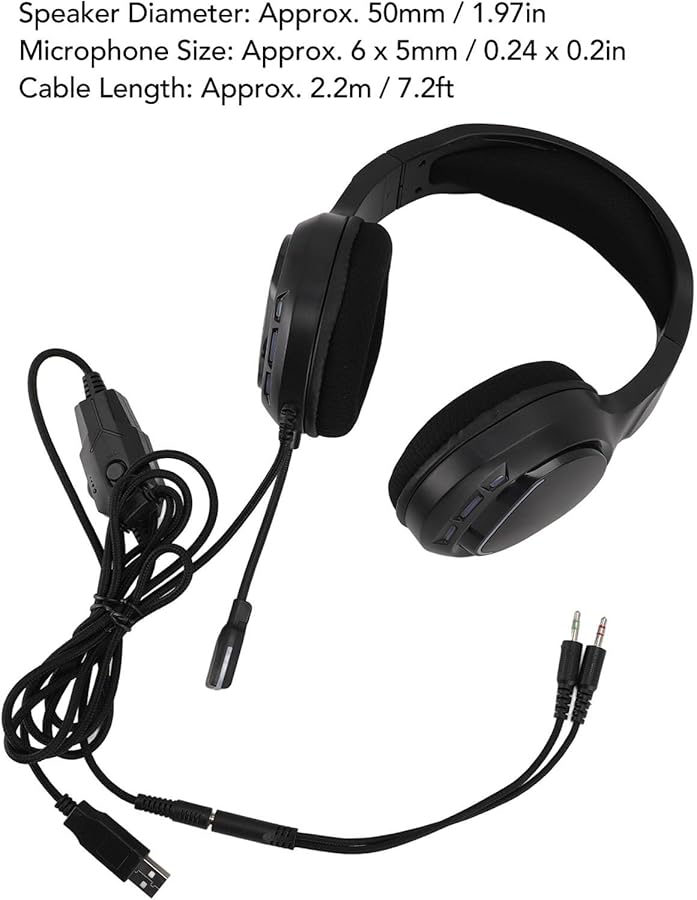 RGB Gaming Headset Black 50MM Drivers Clear Sound Adjustable Headband Breathable Ear Cushions - Image 3