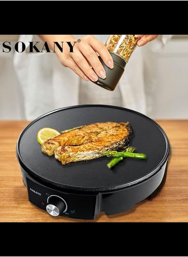 sokany - SOKANY 1000W Electric Crepe Maker for Pancakes Eggs & Tortillas 12" Nonstick Grill Pan Includes Batter Spreader & Wooden Spatula Adjustable Temperature Control Easy Clean - Image 1