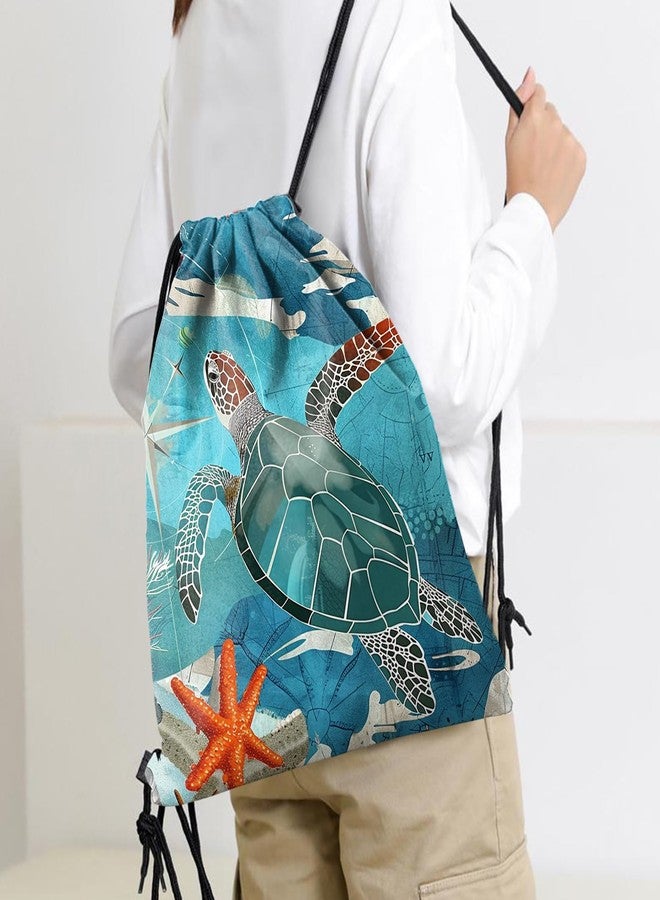 Cabreche Drawstring Backpack Draw String Sports Bags for Gym Travel Beach Waterproof Cute Sackpack Men Women Aesthetic (13"×17")-Sea Turtle - Image 5