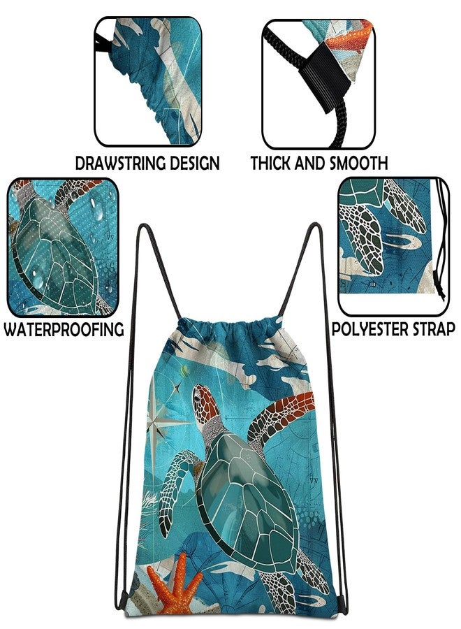 Cabreche Drawstring Backpack Draw String Sports Bags for Gym Travel Beach Waterproof Cute Sackpack Men Women Aesthetic (13"×17")-Sea Turtle - Image 3