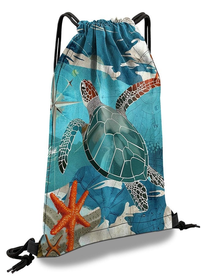 Cabreche Drawstring Backpack Draw String Sports Bags for Gym Travel Beach Waterproof Cute Sackpack Men Women Aesthetic (13"×17")-Sea Turtle - Image 1