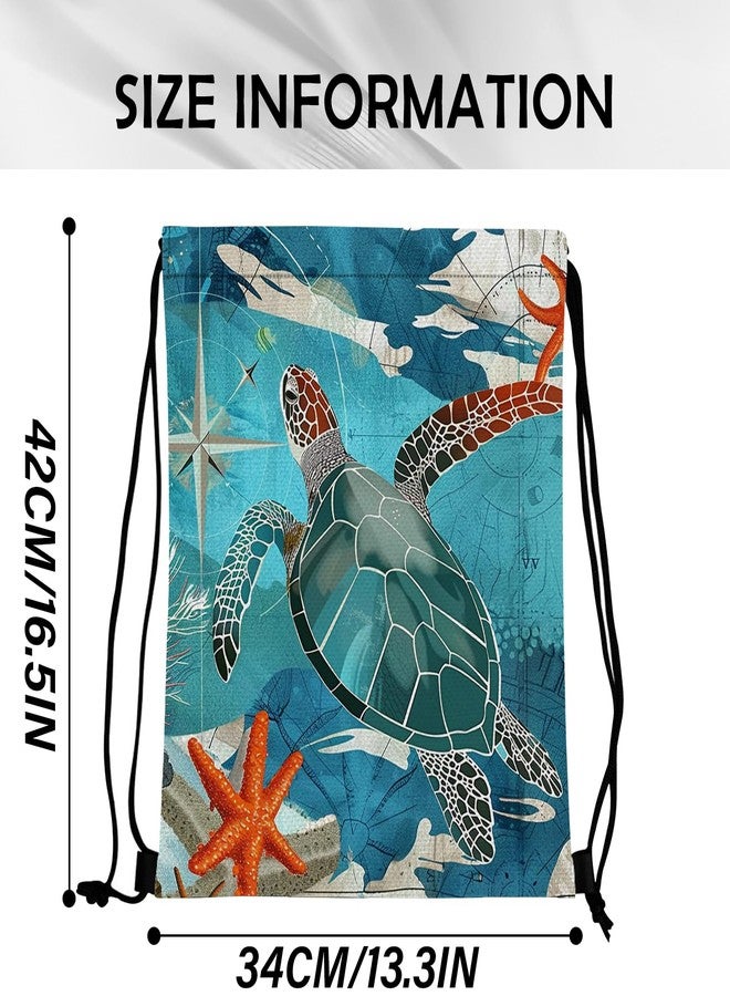Cabreche Drawstring Backpack Draw String Sports Bags for Gym Travel Beach Waterproof Cute Sackpack Men Women Aesthetic (13"×17")-Sea Turtle - Image 2