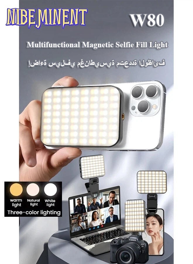 NIBEMINENT Magnetic Selfie Light, Rechargeable 60 LED Fill Light with Phone Clip/Cold Shoe, Adjusted 3 Light Modes Phone Light Clip for Magsafe, TikTok, Video Recording, Live Stream,Makeup, Camera, Laptop - Image 1