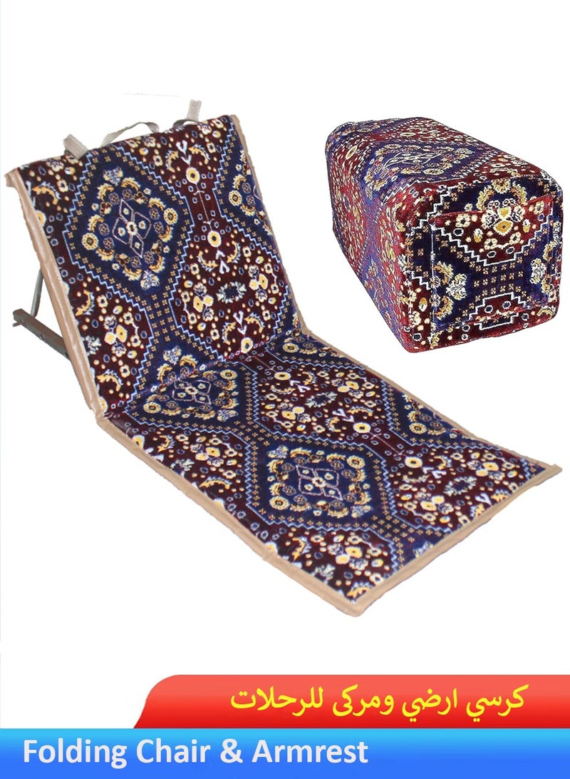 QUTOOB Folding Chair With Support Pillow - Outdoor Sitting Set for Camping, Trips and Picnics - Adjustable Backrest, Premium Quality, Breathable Fabric, Comfortable, Elegant Traditional Design - Image 1