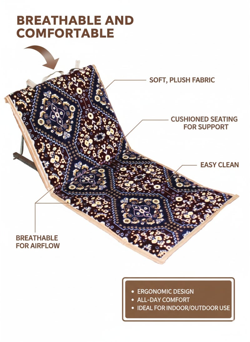 QUTOOB Folding Chair With Support Pillow - Outdoor Sitting Set for Camping, Trips and Picnics - Adjustable Backrest, Premium Quality, Breathable Fabric, Comfortable, Elegant Traditional Design - Image 2