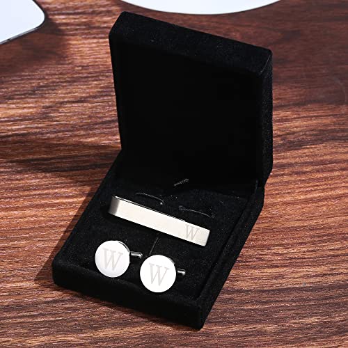 LOYALLOOK Classic Engraved Initial Cufflinks and Tie Clip Bar Set Alphabet Letter Formal Business Wedding Shirts W - Image 2