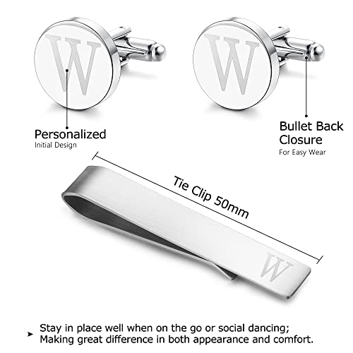 LOYALLOOK Classic Engraved Initial Cufflinks and Tie Clip Bar Set Alphabet Letter Formal Business Wedding Shirts W - Image 3