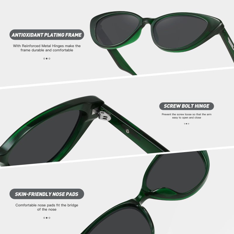 Fozono Retro Vintage Narrow Cat Eye Sunglasses for Women 90s Small Chic Style Trendy Sunnies UV400 Protection FZN7514 (Green/Grey) - Image 3