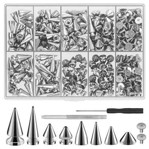 RYKOMO 354 Sets Punk Spikes and Studs Kit,Metal Tree Spikes Studs 8 Sizes, Cone Spike and Studs Rivets for Leather Craftsmanship, Punk Style Clothing, Jackets, Shoes, Belt Bags, Dog Collars - Image 1