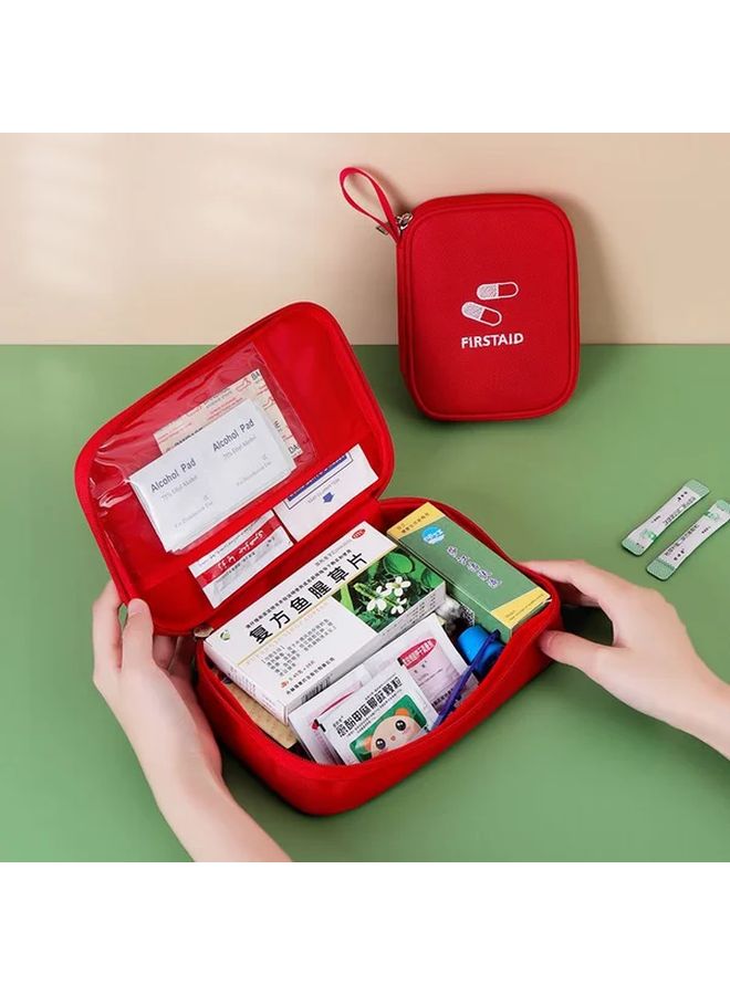 Red 2pcs Travel First Aid Kit Organizer Pouch Durable Oxford Fabric Multi Compartment Portable Emergency Storage - Image 2