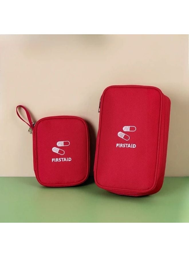Red 2pcs Travel First Aid Kit Organizer Pouch Durable Oxford Fabric Multi Compartment Portable Emergency Storage - Image 1