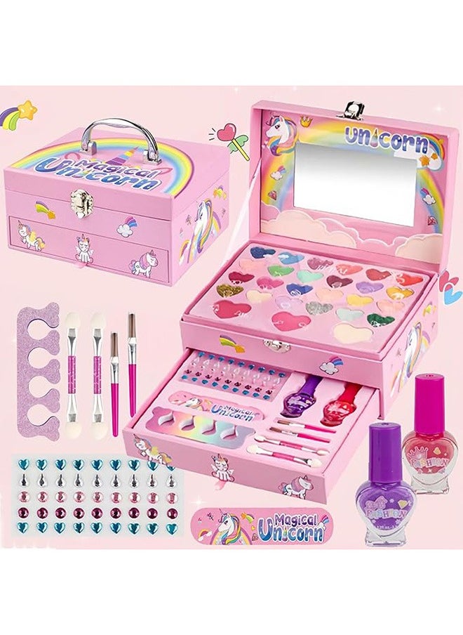 BLOOMING TIME 2-Layer Cosmetic Makeup Toy Box Princess Girl Unicorn Portable Makeup Box Wearable Nail Polish Set  - Image 1