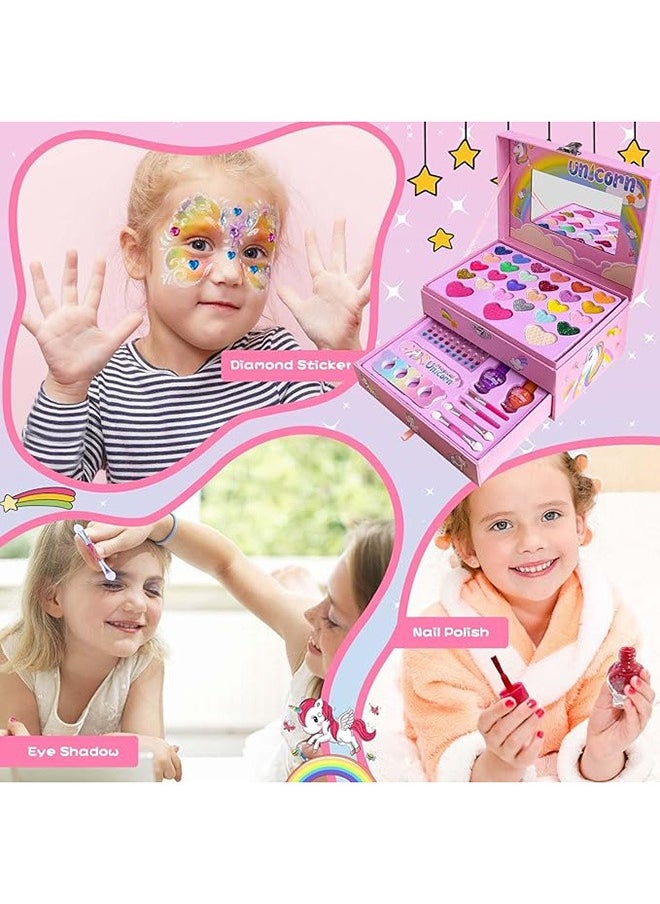 BLOOMING TIME 2-Layer Cosmetic Makeup Toy Box Princess Girl Unicorn Portable Makeup Box Wearable Nail Polish Set  - Image 5