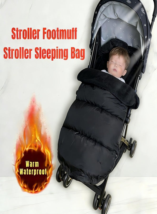 ETOFIXEE Waterproof Thickened Universal Stroller Footmuff - 3-in-1 Baby Bunting Bag, Stroller Sleeping Bag & Cotton Pad with Windproof Stroller Cold Weather Cover (Black) - Image 2