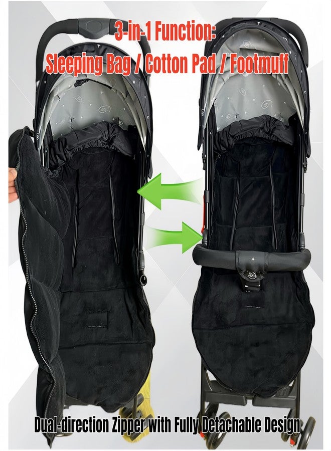 ETOFIXEE Waterproof Thickened Universal Stroller Footmuff - 3-in-1 Baby Bunting Bag, Stroller Sleeping Bag & Cotton Pad with Windproof Stroller Cold Weather Cover (Black) - Image 4