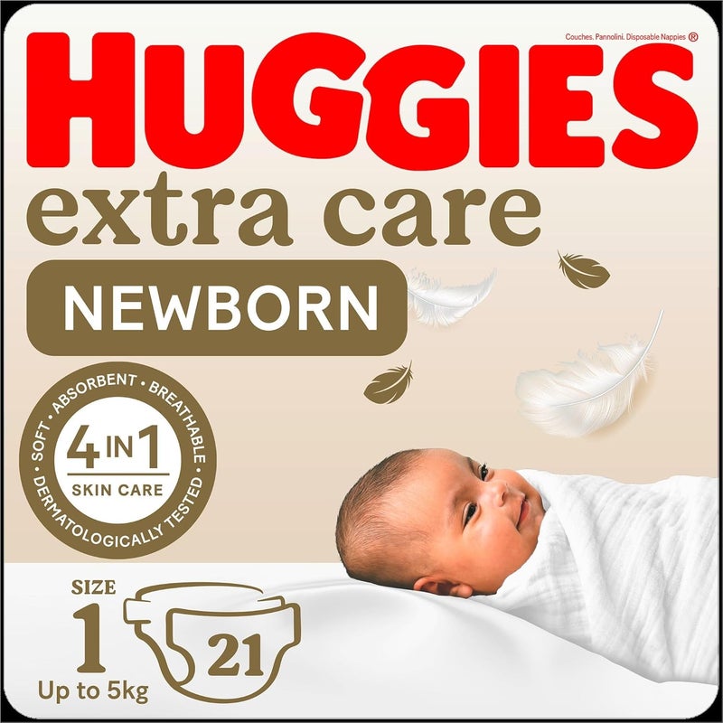 HUGGIES حفاضات هاجيز إكسترا كير لحديثي الولادة، الحجم 1 - Image 1