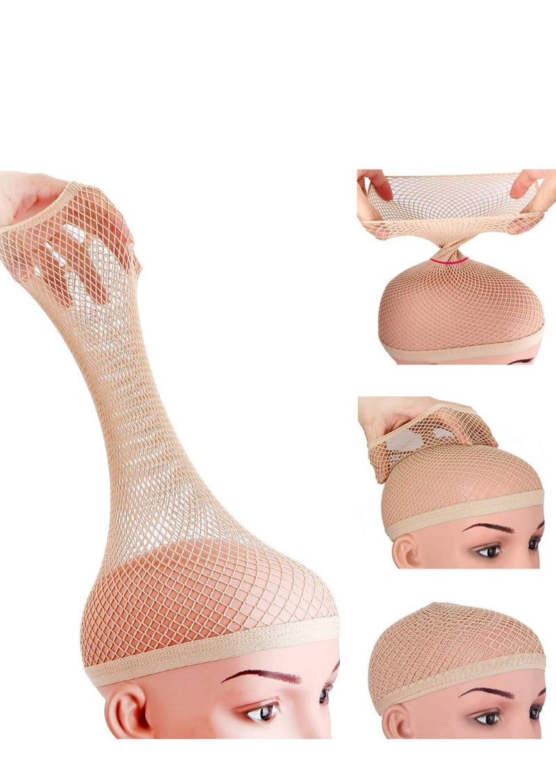 SYOSI Wig Caps Net for Long Hair Fishnet Women Natural Nude Nylon Mesh Strength Light Brown 3 Pieces  - Image 1