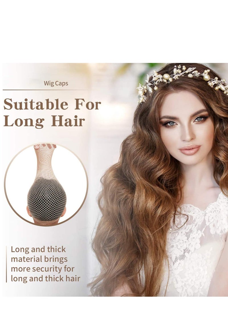 SYOSI Wig Caps Net for Long Hair Fishnet Women Natural Nude Nylon Mesh Strength Light Brown 3 Pieces  - Image 2