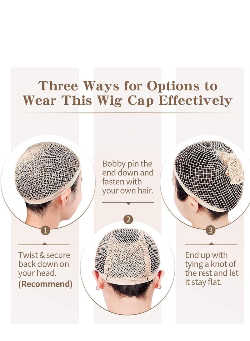SYOSI Wig Caps Net for Long Hair Fishnet Women Natural Nude Nylon Mesh Strength Light Brown 3 Pieces  - Image 3