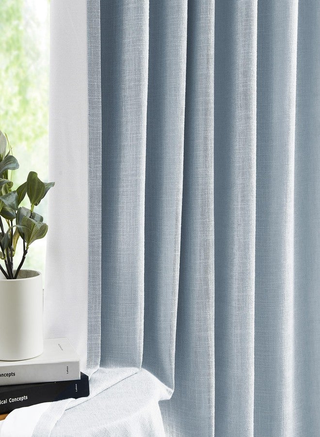 Central Park Dusty Blue Pinch Pleated Full Blackout Curtains Linen Texture Thermal Insulated Window Treatment Panel 84 Inch for Living Room Bedroom Noise Reducing Back Tab Drapes with Hooks, 2 Panel, 40"Wx84"L - Image 3