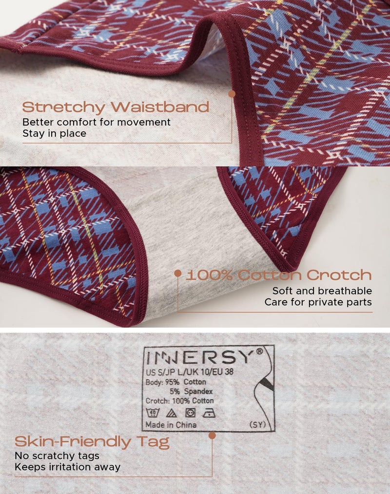 INNERSY Womens Underwear Cotton Hipster Panties Regular & Plus Size 6-Pack(Retro Plaid,Large) - Image 5
