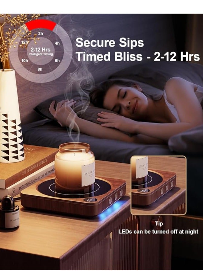 Mug Warmer - 36W Coffee Mug Warmer for Desk with Temperature Display, 2-12Hrs Auto Shut Off, Smart Candle Warmer - Ideal Coffee Gifts Accessories Keep Beverages Coffee Warmer (Wood)  - Image 3