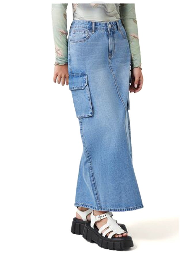 FOREVER 21 تنورة ماكسي من الدنيم على شكل حرف A  - Image 2
